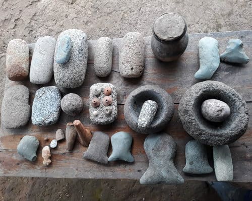 A large selection of stone tools found on in the Intag Valley
