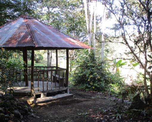 Gazebo near the hummingbird feeders at Eco Cabañas Junin in the Intag Valley, Ecuador